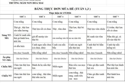 Thực đơn mùa hè của bé, từ ngày 01/05/2026