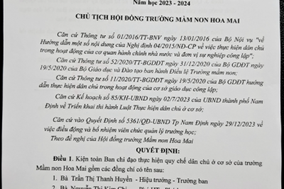 CÔNG KHAI QUY CHẾ DÂN CHỦ NĂM HỌC 2023-2024
