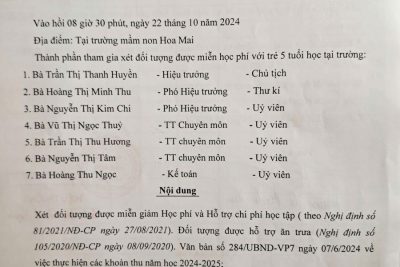 BIÊN BẢN HỌP XÉT DUYỆT MIỄN GIẢM HỌC PHÍ CHO TRẺ 5 TUỔI HOC KI 1 – NĂM HỌC 2024-2025